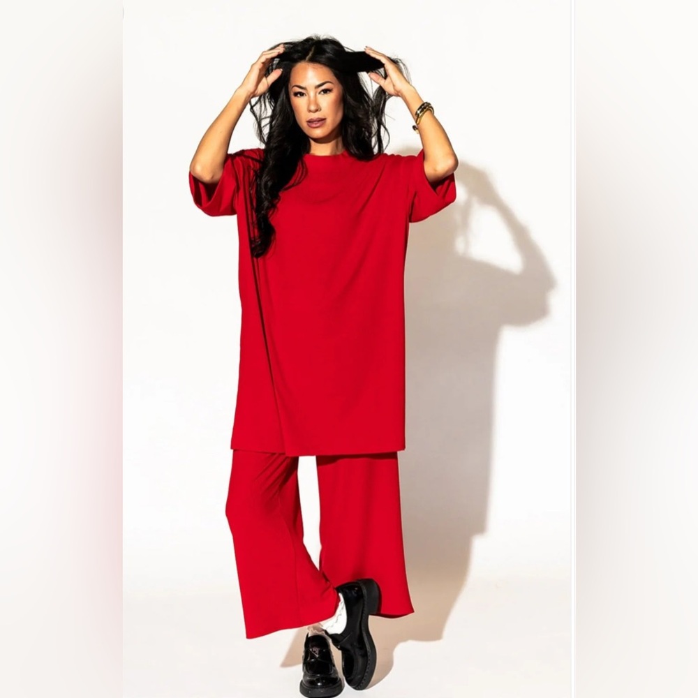 Dressed in LALA Lex Ribbed Playsuit – Red, Size 3X